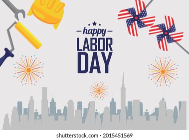 USA labor day celebration with cityscape