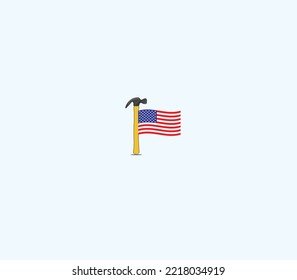 USA labor day concept. vector hammer with the American Flag.