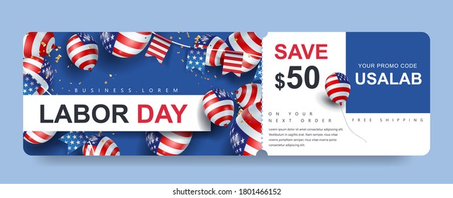 USA Labor day Gift promotion Coupon banner background. Elegant Labor day Voucher Design. 