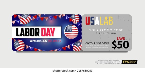 USA Labor Day Gift Promotion Coupon Banner Background. Labor Day Voucher Vector Design. 