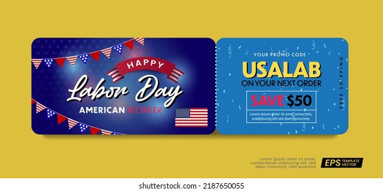 USA Labor Day Gift Promotion Coupon Banner Background. Labor Day Voucher Vector Design. 