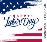 USA Labor Day greeting card with brush stroke background in United States national flag colors and hand lettering text Happy Labor Day. Vector illustration.