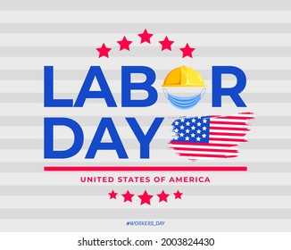 USA Labor Day greeting card with brush stroke background in USA national flag colors and handwritten text Happy Labor Day. Vector illustration.