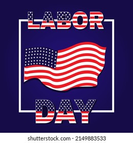 USA Labor Day greeting card with USA national flag colors background and handwritten text Happy Labor Day. Vector illustration.