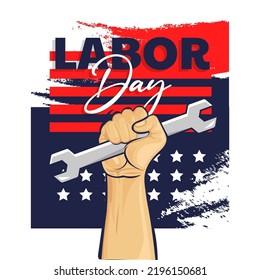 USA Labor Day greeting card with brush stroke background in United States national flag colors and hand lettering text Happy Labor Day