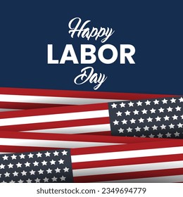 USA Labor Day greeting card with zig zag background in United States national flag colors and hand lettering text Happy Labor Day. Vector illustration.