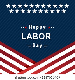 USA Labor Day greeting card with brush stroke background in United States national flag colors and hand lettering text Happy Labor Day. Vector illustration.