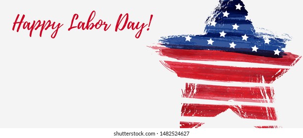 USA Labor day holiday background. Grunge abstract flag of United states of America in star shape. Template for holiday poster, banner, flyer, etc.