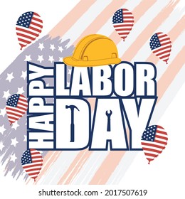 Usa labor day postcard with balloos helium