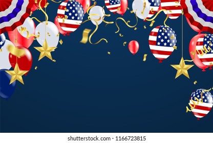 USA Labor Day poster with air balloons and with a garland from American flags