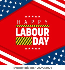 USA Labor Day poster design. USA Labor Day celebration with an American flag, Safety hard hat, and Construction tools. Advertising Poster or Banner for American Labor Day.