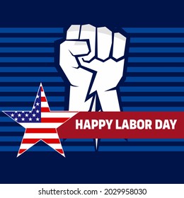 USA Labor Day poster design. USA Labor Day celebration with an American flag, Safety hard hat, and Construction tools. Advertising Poster or Banner for American Labor Day.
