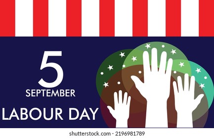 USA Labor Day Poster Showing Hands of People of Different Occupations with USA Flag, Happy Labour Day, 5 September