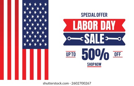 USA labor day sale background promotion advertising banner template with american flag and balloons.