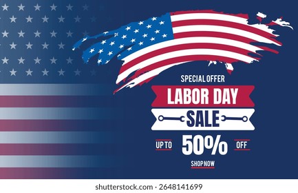 USA labor day sale background promotion advertising banner template with american flag and balloons.