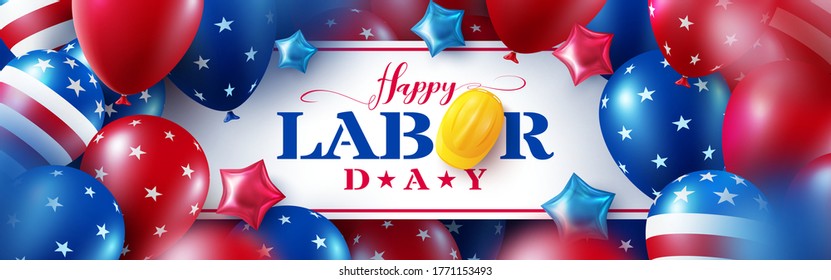 USA Labor Day Sale poster template.USA labor day celebration with american balloons flag.Sale promotion advertising banner template for USA Labor Day Brochures,Poster or Banner