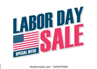 USA Labor Day Sale special offer banner with american national flag for business, promotion and discount shopping. United States holiday sale vector illustration.