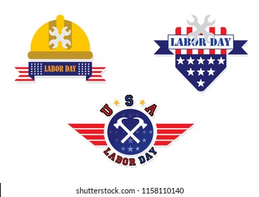U.S.A. Labor day set of vector logo design isolate on white background.