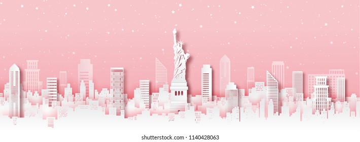 USA landmark greeting card,vector paper art and digital craft style.