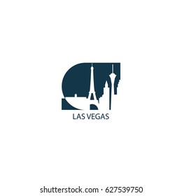 USA Las Vegas city landscape skyline panorama vector logo negative icon