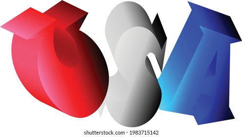 USA lettering in the colors of the flag. 3d text.