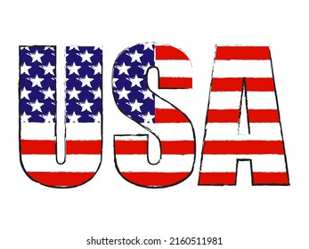 
USA lettering drawn with a brush. Independence Day. Holiday 4th of July. Symbolism of the country. USA flag.