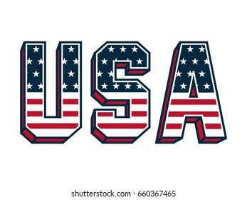 USA Lettering with United States Flag. Vector Illustration.