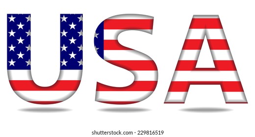 Usa letters with american flag texture. Vector illustration.
