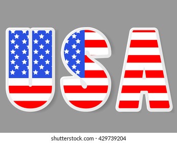 USA letters with flag background. Vector illustration.