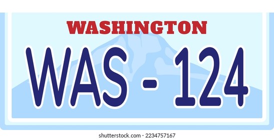 Usa license plate from american washington, old vintage auto collection element vector illustration. Vehicle automobile registration number