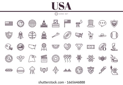 Usa line style icon set design, United states america independence day nation us country and national theme Vector illustration