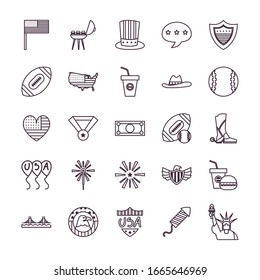 Usa line style icon set design, United states america independence day nation us country and national theme Vector illustration