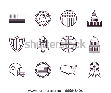 Usa line style icon set design, United states america independence day nation us country and national theme Vector illustration