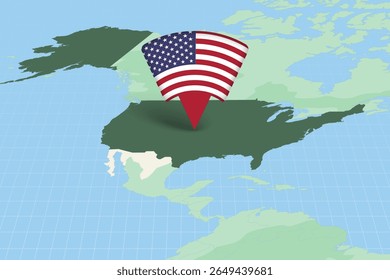 USA Location Highlighted on American Map with Flag Icon. Detailed Vector Design.
