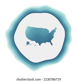 USA logo. Badge of the country. Layered circular sign around USA border shape. Stylish vector illustration.