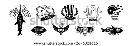 USA Logo Badges and Black Emblems of American Lifestyle Vector Set