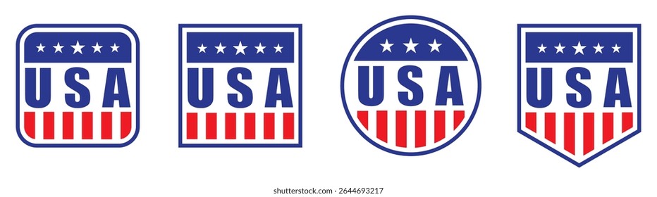 Etiquetas de logotipo de EE.UU. Icon. Logotipo de la bandera de EE.UU., icono del emblema de América, Ilustración vectorial
