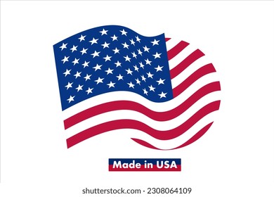 USA Logo Vector - Made in USA.  USA Logo Made in USA auf der Grundlage von Vector Waving American Flag. Vektorbild für Logo, Broschüre, Emblem, T-Shirt, Poster oder Banner zum Thema USA
