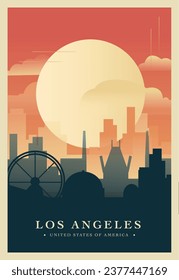 Afiche del brutalismo de la ciudad de Los Ángeles con horizonte abstracto, cityscape, ilustración retro vectorial de California. portada de la guía de viajes del estado de EE.UU., folleto, folleto, imagen de la plantilla de presentación de negocios