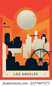 USA Los Angeles city brutalism poster with abstract skyline, cityscape California retro vector illustration. US state travel guide cover, brochure, flyer, leaflet, business presentation template image