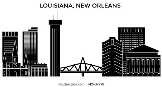 Usa, Louisiana, New Orleans architecture vector city skyline, travel cityscape with landmarks, buildings, isolated sights on background