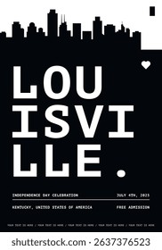 USA Louisville typography minimalist vector poster for event, national festival, independence day, holiday layout. Brochure, leaflet, flyer, presentation image template for America, Kentucky
