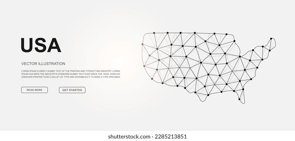 USA low poly symbol with connected dots for landing page. United States of America design illustration concept. Polygonal Country map illustration