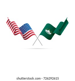 USA and Macau flags. Vector illustration.