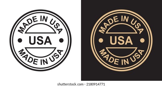Die USA haben das Label Icon hergestellt. Vektorstempel. Schwarz-Gold-Farbillustration.