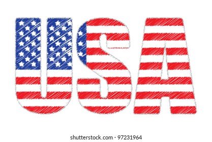 USA made of scribbled United States flag vector illustration