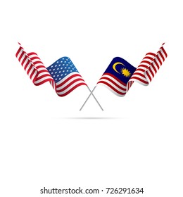USA and Malaysia flags. Vector illustration.