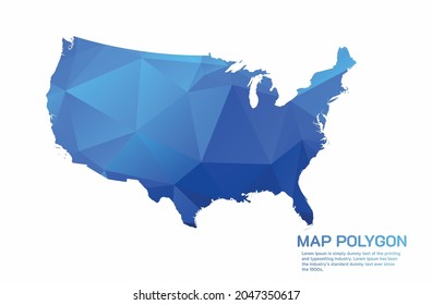 Mapa de EE.UU. Resumen gráfico de gradiente de estilo triangular bajo de polo geométrico ruboreado sobre fondo blanco