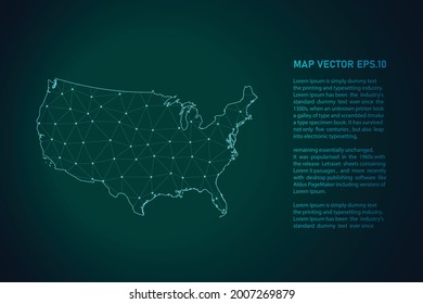 usa map. Abstract mash line and point scales on dark background . 3D mesh polygonal network line, design sphere, dot and structure. Vector illustration eps 10.