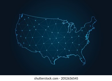 usa map , Abstract mash line and point scales on dark background for your web site design map logo, app, ui,Travel. Vector illustration eps 10.